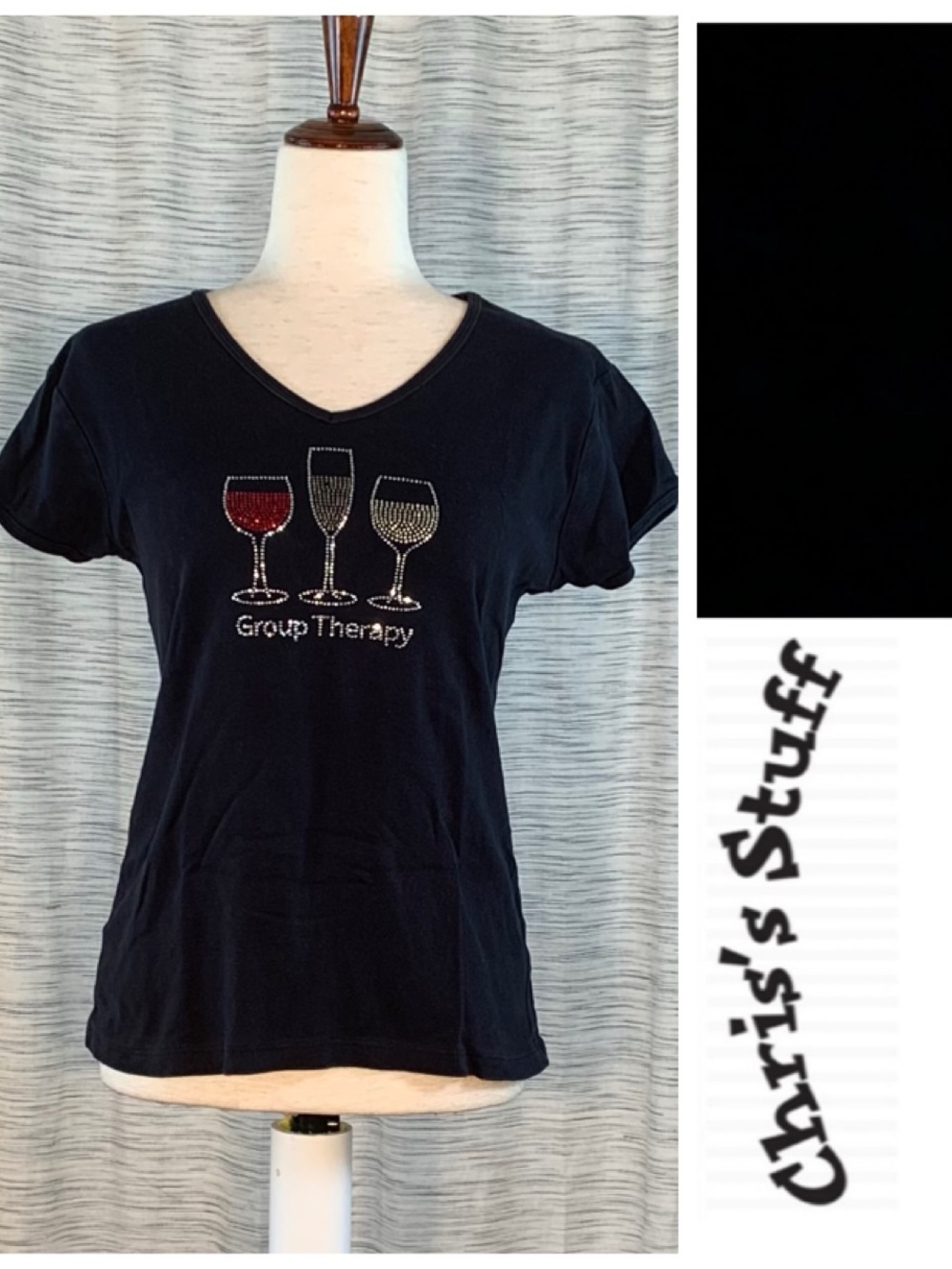 Chris’s Stuff black “Group Therapy” tee shirt.